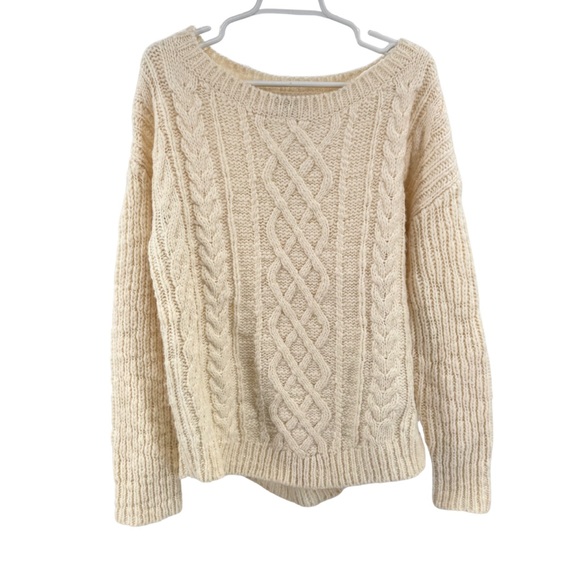Banana Republic Cream Crew scoop Sweater with Cable Knit Design wool blend L - Picture 1 of 11